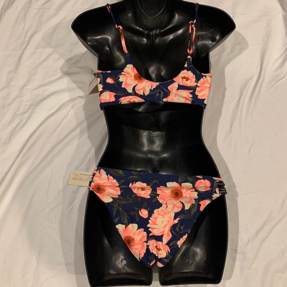 LAST ONE! Tori Praver Seafoam Floral Indigo Blue Bikini Set: Medium - Picture 3 of 11